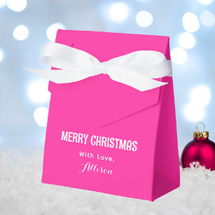 Minimalist Bright Pink Retro Merry Christmas Favour Box