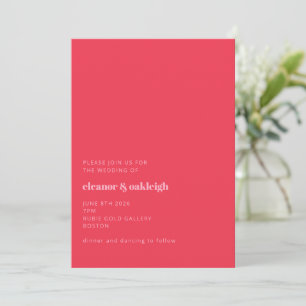 Minimalist Bright Red Pink Modern Simple Wedding I Invitation