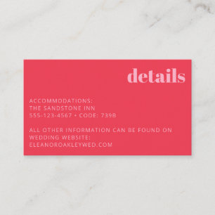 Minimalist Bright Red Pink Modern Wedding Details Enclosure Card