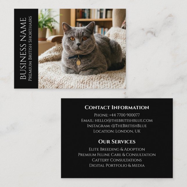 Minimalist British Shorthair Custom Black   Business Card (Front/Back)