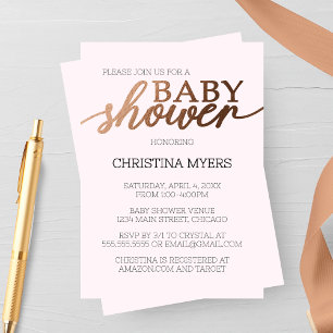Minimalist Bronze and Pink Elegant Baby Shower Invitation