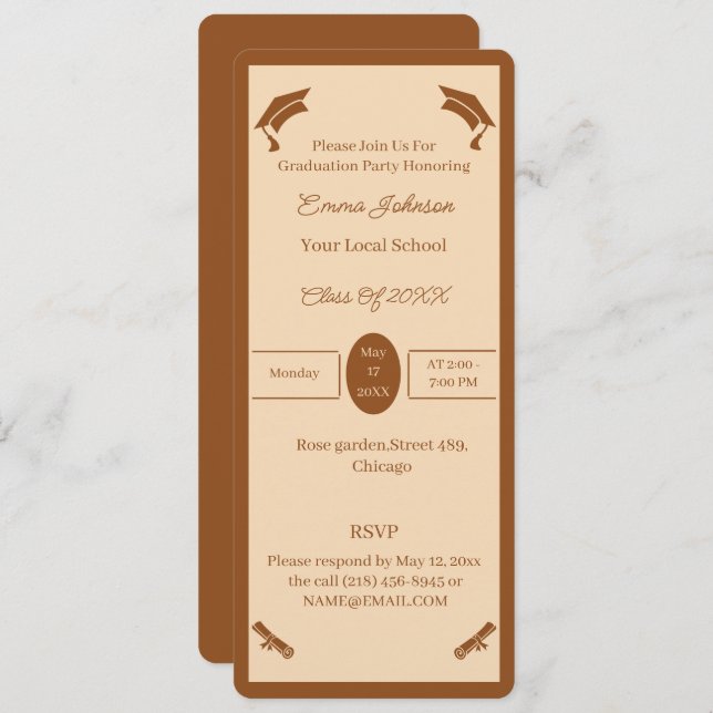 Minimalist Brown And Beige Personalised Graduation Invitation (Front/Back)