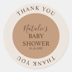 Minimalist Brown Baby Shower Thank You Classic Round Sticker