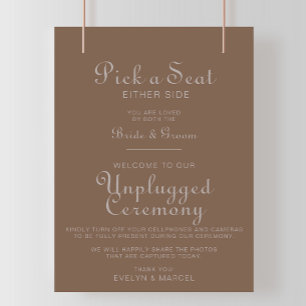 Minimalist Brown Boho Wedding Unplugged Ceremony   Poster