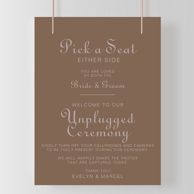 Minimalist Brown Boho Wedding Unplugged Ceremony   Poster (Creator Uploaded)