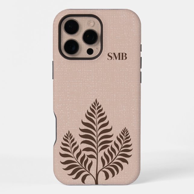 Minimalist Brown Botanical Monogram iPhone Case (Back)