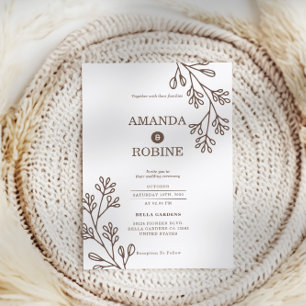 Minimalist Brown Botanical Wedding Invitation