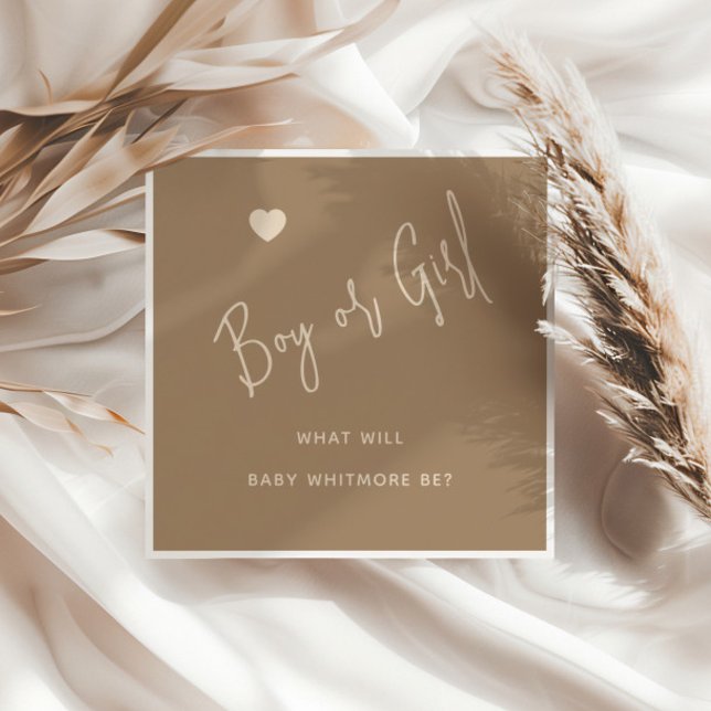 Minimalist Brown Boy or Girl Gender Reveal Napkin (Creator Uploaded)