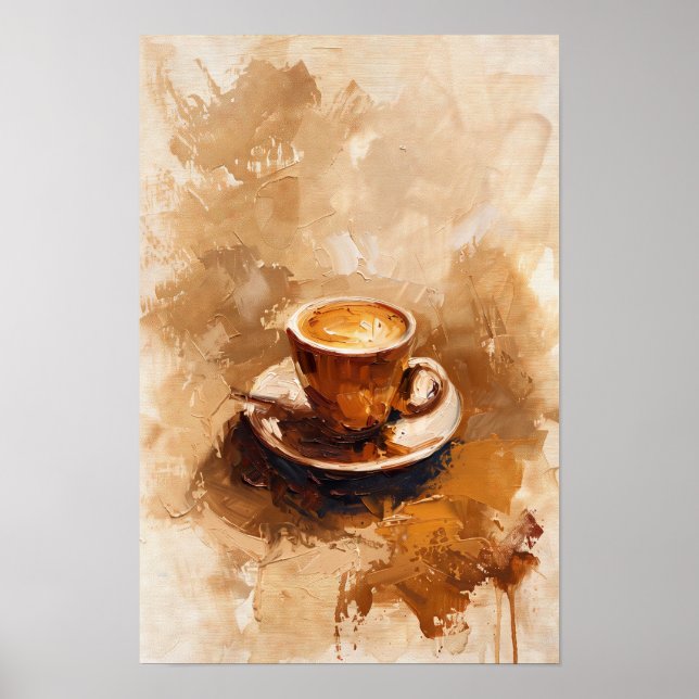 Minimalist  Brown Coffee Cup Oil Painting Poster (Front)