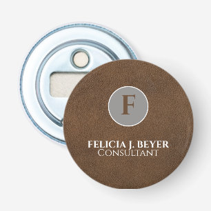 Minimalist Brown Custom Name Button Bottle Opener
