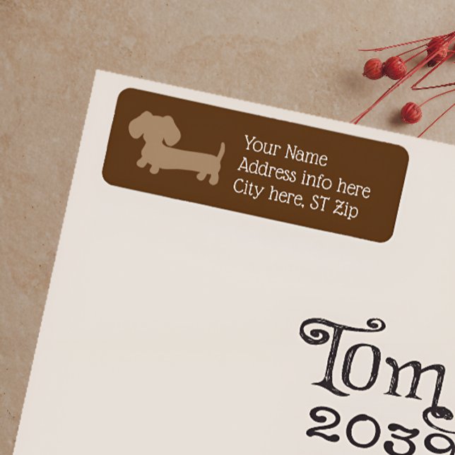 Minimalist Brown Dachshund Address Labels   (Dachshund return address label chocolate brown and tan - minimalistic and gender neutral )