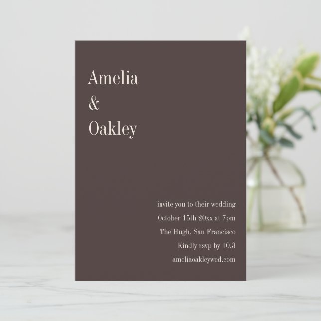 Minimalist Brown Elegant Chic Modern Wedding Invitation (Standing Front)