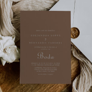 Minimalist Brown Evening Boho Boda Wedding Invitation
