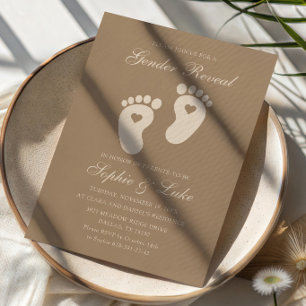 Minimalist Brown Footprints Gender Reveal Party Invitation
