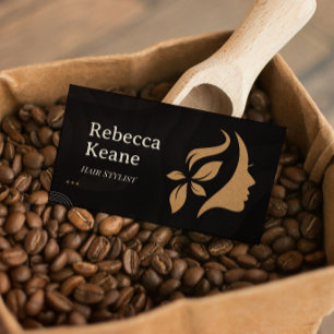 Minimalist Brown Gold Hair Stylist Modern Business Card