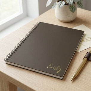 Minimalist Brown Gold Script Name Design Notebook