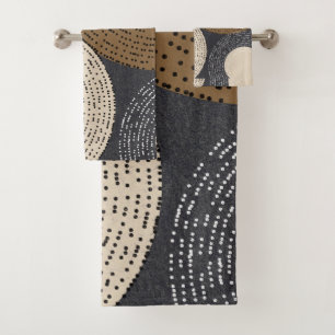 Minimalist Brown Grey Circles Bath Towel Set