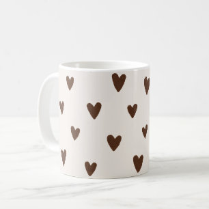 Minimalist Brown Hearts Pattern Aesthetic Neutra Coffee Mug