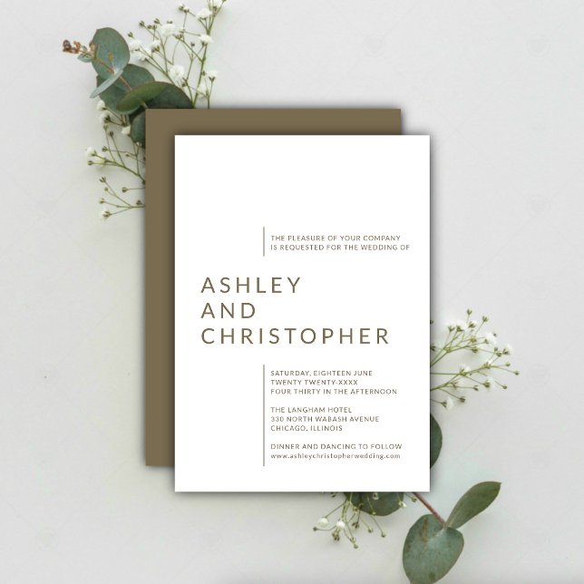 Minimalist Brown Isolated Names Wedding Invitation (Creator Uploaded)
