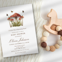 Minimalist Brown Maroon Mushroom Theme Baby Shower