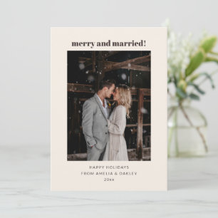 Minimalist Brown Merry Married Christmas Photo Holiday Card