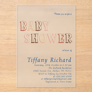Minimalist Brown Modern Gender Neutral Baby Shower Acrylic Invitations