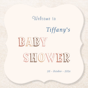 Minimalist Brown Modern Gender Neutral Baby Shower Paper Coaster