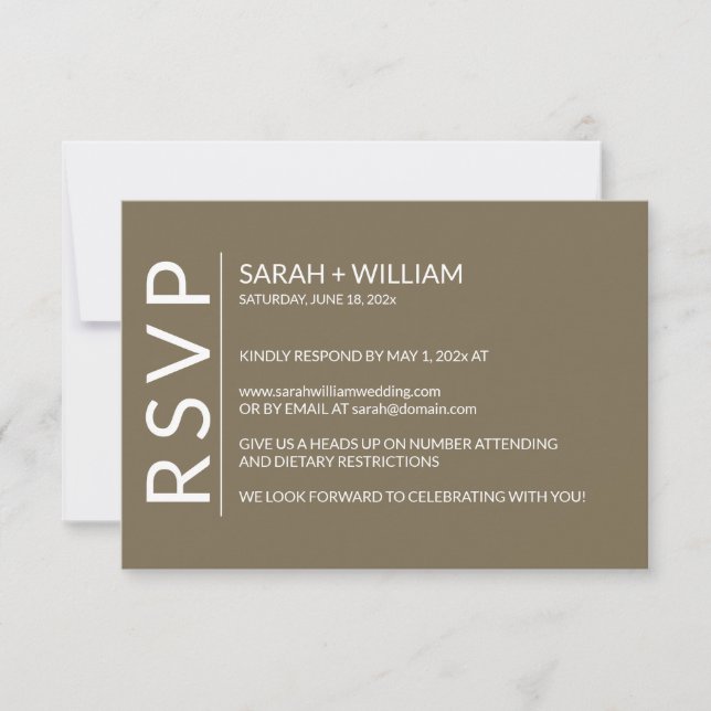 Minimalist Brown Modern RSVP Card (Front)