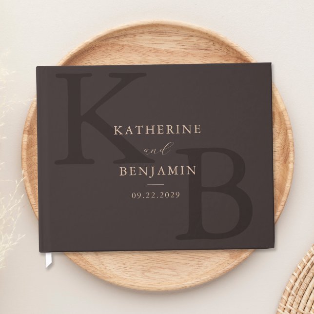 Minimalist Brown Monogram Modern Wedding Guest Book (Creator Uploaded)