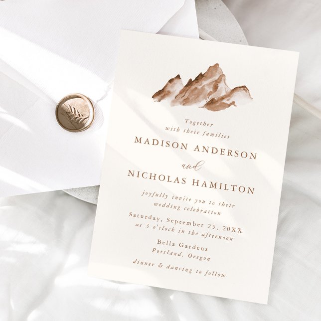 Minimalist Brown Mountain Wedding Invitation (Creator Uploaded)