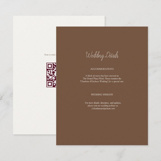 Minimalist Brown Old Money Wedding Enclosure Card (Front/Back)