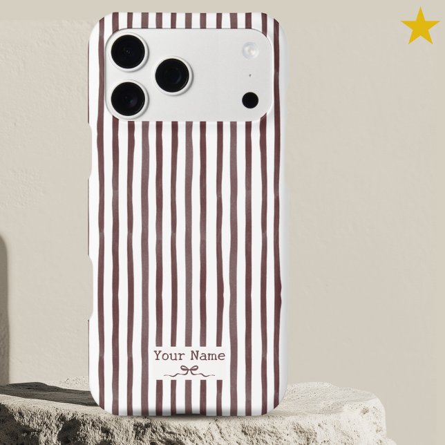 Minimalist Brown Stripe Watercolor Custom Name Bow (Creator Uploaded)