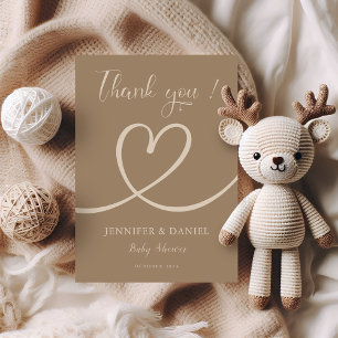 Minimalist Brown Tan Elegant Modern Baby Shower Thank You Card