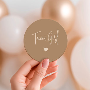 Minimalist Brown Team Girl Gender Reveal Classic Round Sticker