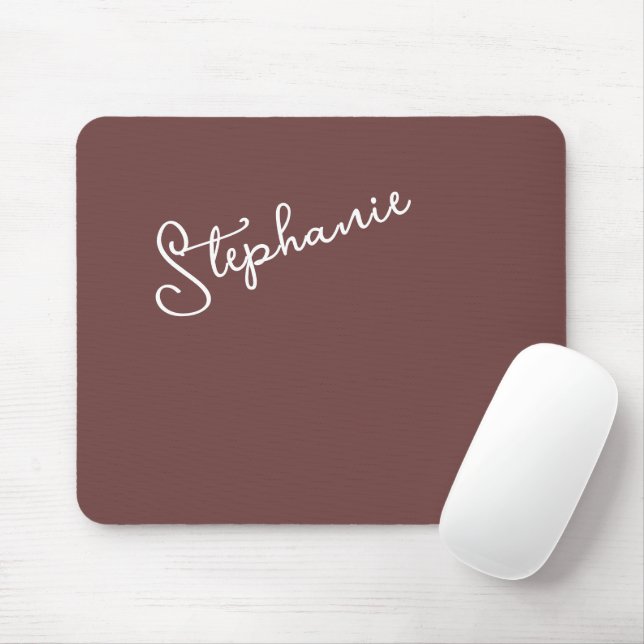 Minimalist Brown Trendy Script Personalized Name  Mouse Pad (With Mouse)