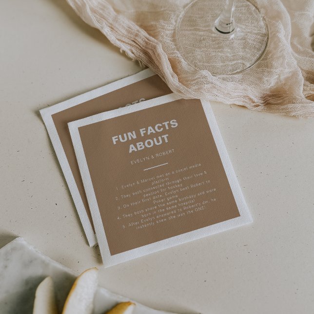 Minimalist Brown Trivia Fun Facts Wedding   Napkin (Creator Uploaded)