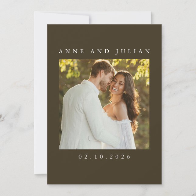 Minimalist Brown Wedding Invitation with a photo (Front)