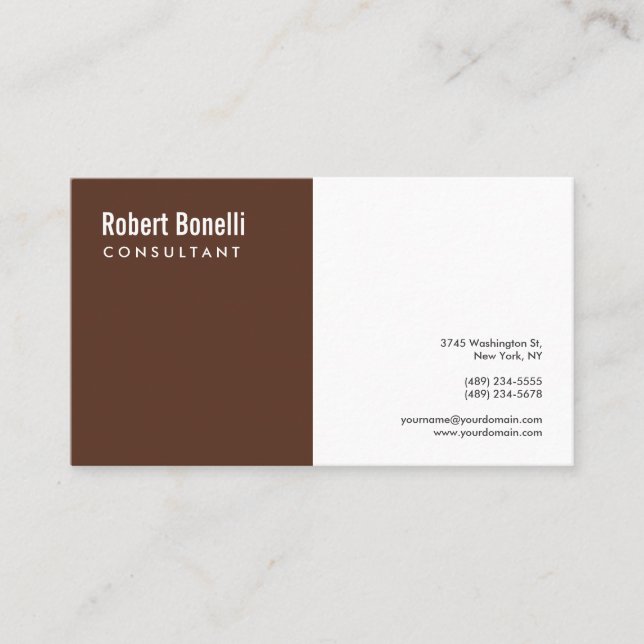 Minimalist Brown White Modern Custom Business Card (Front)