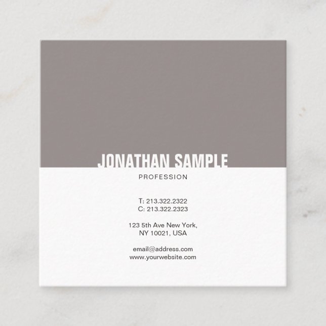 Minimalist Brown White Simple Elegant Plain Trendy Square Business Card (Front)