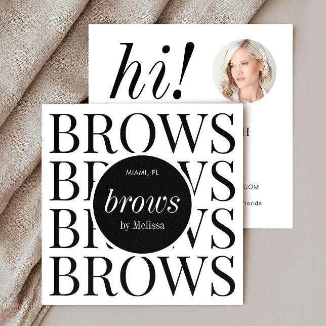 Minimalist Brows Microblading Elegant Salon Photo Square Business Card (Minimalist modern brows business cards with photo)