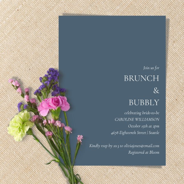 Minimalist Brunch Bubbly Bridal Shower Dark Blue Invitation (Creator Uploaded)