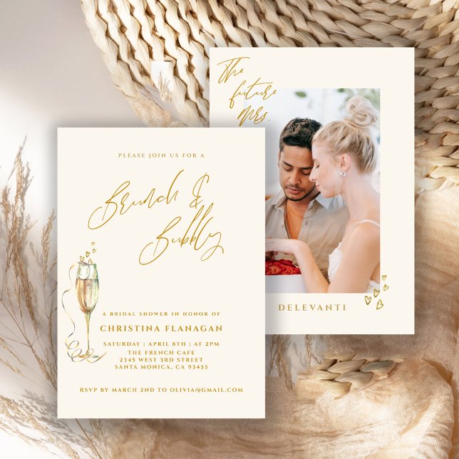 Minimalist Brunch & Bubbly Champagne Bridal Shower Invitation (Creator Uploaded)