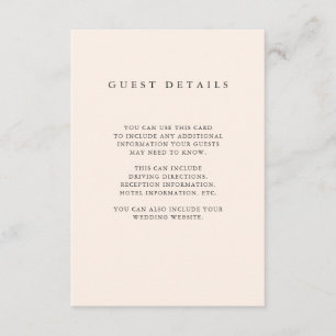 Minimalist Brush Blush Pink Guest Information Enclosure Card