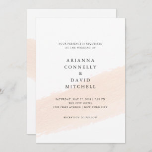 Minimalist Brush Blush Pink Stripe Wedding Invitation