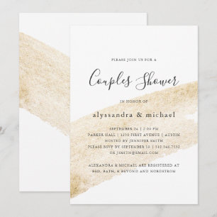 Minimalist Brush Faux Gold Stripe Couples Shower Invitation