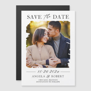 Minimalist Brush Stroke Photo Save the Date Magnet
