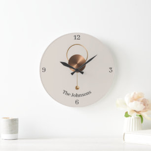 Minimalist Brushed Bronze Custom Monogram Large Clock