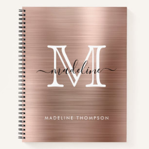 Minimalist Brushed Metal Rose Gold Modern Monogram Notebook