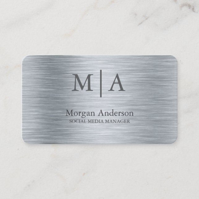 Minimalist Brushed Metal Silver Style Professional Business Card (Front)