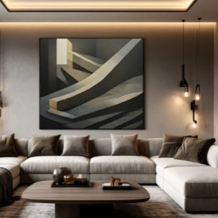 Minimalist Brutalist Concrete Stairs Abstract Canvas Print
